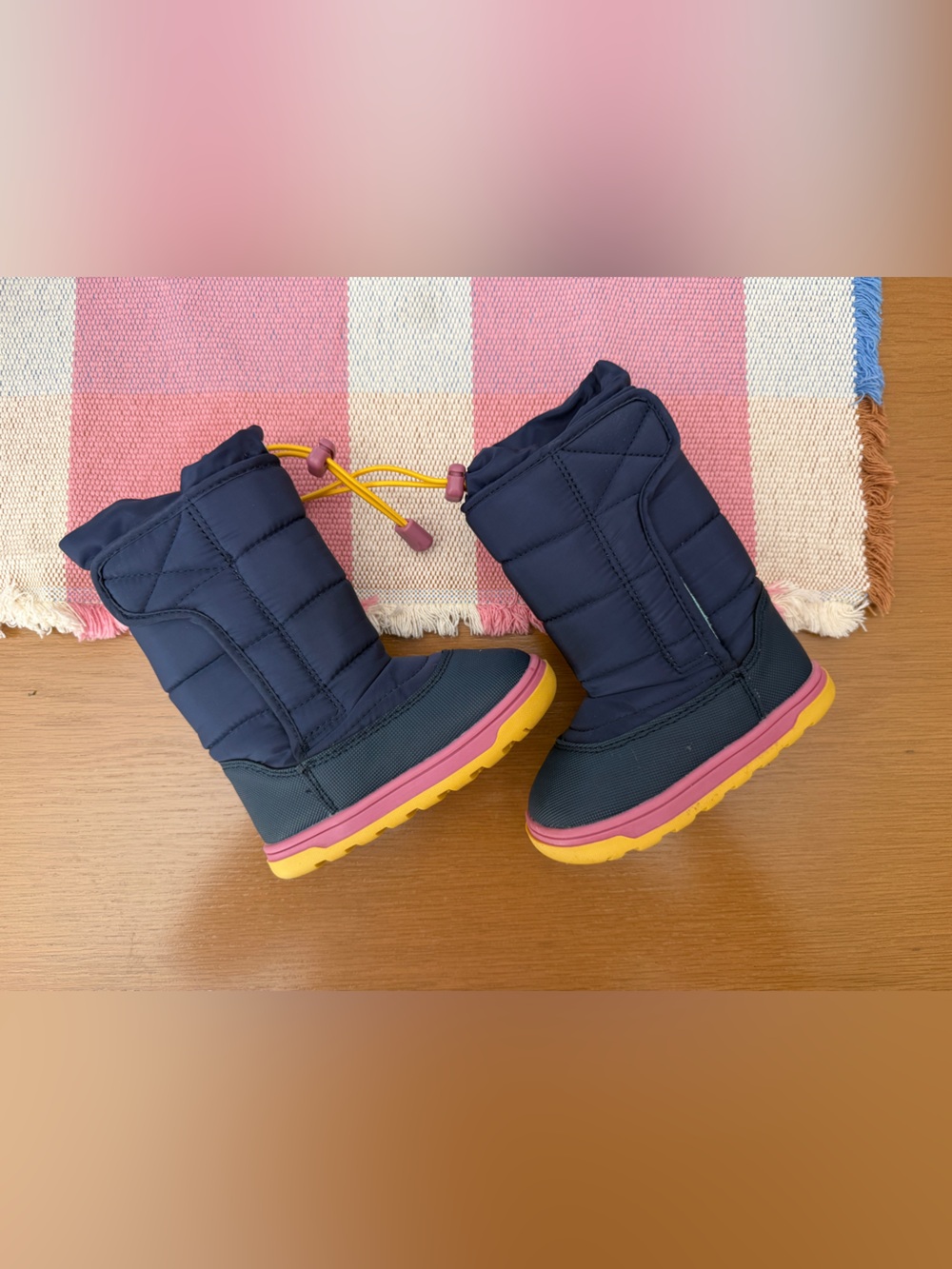 Ten Little Snow Boots in Navy Blue with Pink Trim